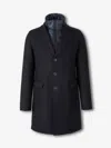 Herno Tailored Blue Wool Coat With Peak Lapel
