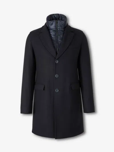 Herno Quilted Wool Coat In Blue