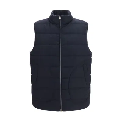Herno Quilted Wool-blend Vest In Blue