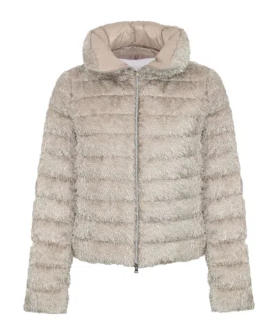 Herno Faux Fur Down Jacket In Neutral