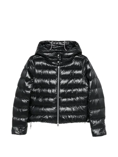 Herno Quilted Zip-up Hooded Jacket In Black