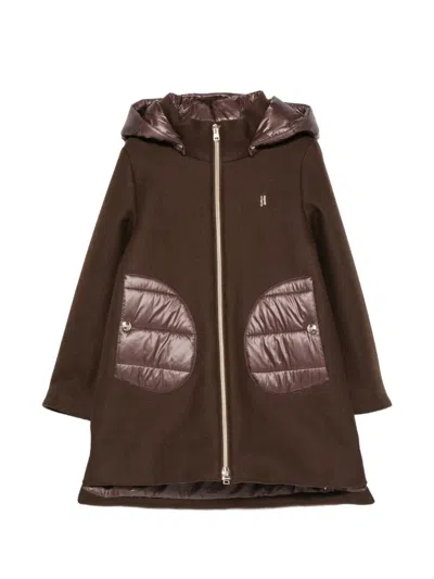 Herno Kids' Quilted-panel Hooded Jacket In Brown