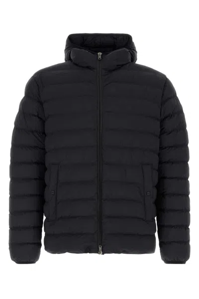 Herno Midnight Blue Stretch Nylon Down Jacket In Black