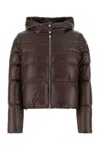 Herno Brown Cropped Down Jacket With Fixed Hood With Snap Buttons In Tech Fabric Woman In Brown