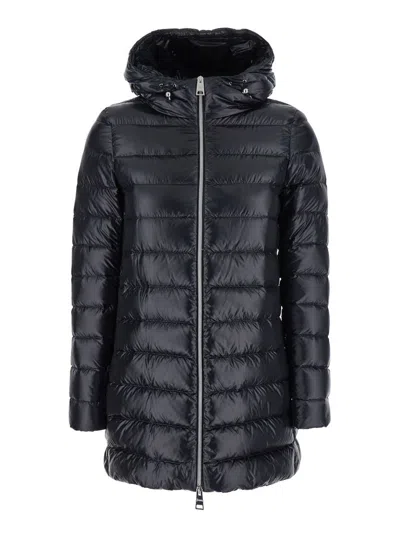 Herno Black Down Jacket With Fixed Hood And Two Front Welt Pockets With Zip In Tech Fabric Woman