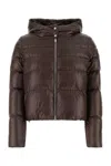 Herno Brown Cropped Down Jacket With Fixed Hood With Snap Buttons In Tech Fabric Woman In Brown