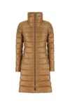 Herno Long Padded Quilted Down Jacket With High Collar In Brown