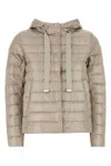 Herno Beige Down Jacket With Drawstring Hood And Logo Detail On The Drawstring In Tech Fabric Woman In Beige O Tan