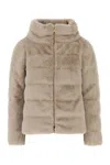 Herno Ivory Faux Fur Quilted Down Jacket In Beige O Tan
