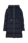 Herno A-shaped Puffer Coat With Hood And Drawstrings In Blue