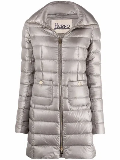 Herno Quitled Zipped Coat In Grey