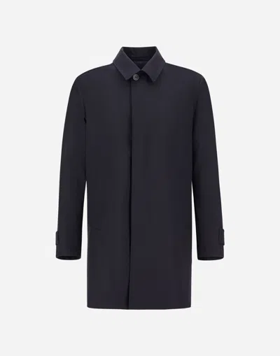 Herno Raincoat In Light Woolen Effect In Blue