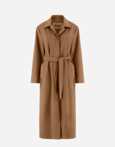 Herno Raincoat In Soft Wool In Camel
