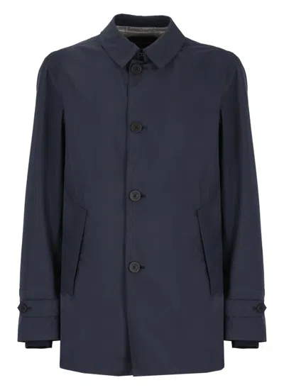 Herno Raincoat With Pocket Hood In Blue
