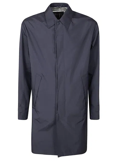 Herno Rear Slit Plain Raincoat In Blue Navy