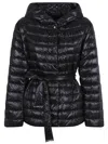 Herno Belted Waist Hooded Long Quilted Shiny Jacket
