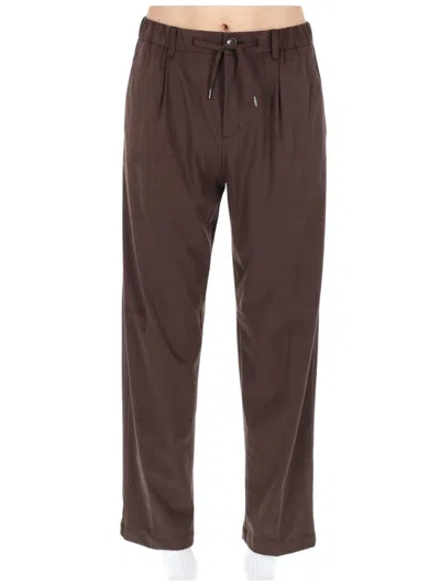 Herno Relaxed Fit Pants With Tapered Leg And Adjustable Waistband In Brown