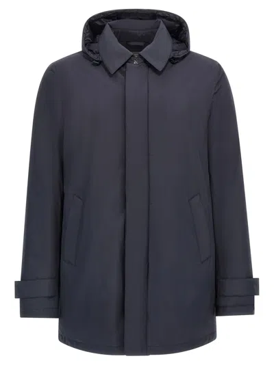 Herno Removable Hood Parka Coat In Navy