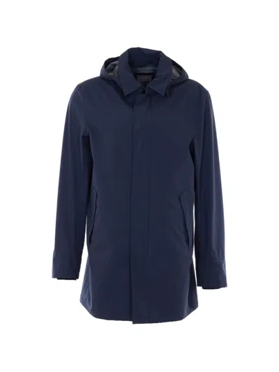 Herno Removable Hood Raincoat In Blue