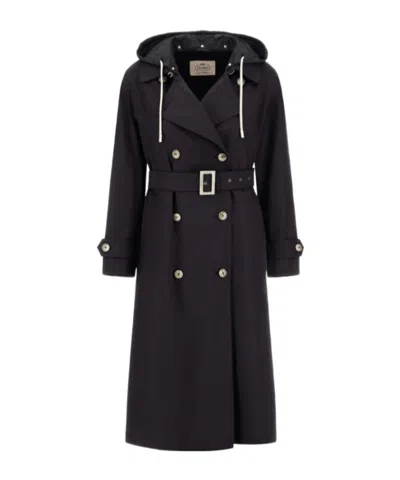 Herno Removable-hood Trench Coat In Black