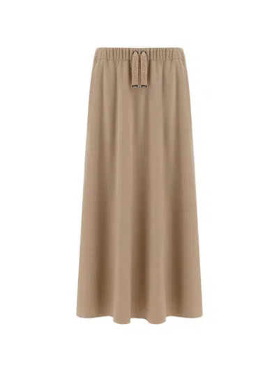 Herno Resort Skirt In Cashmere-feel Flannel In Brown