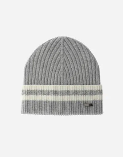 Herno Resort Beanie In Double Rib Wool In Gray