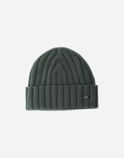 Herno Resort Beanie In Infinity Wool Rib In Olive Green