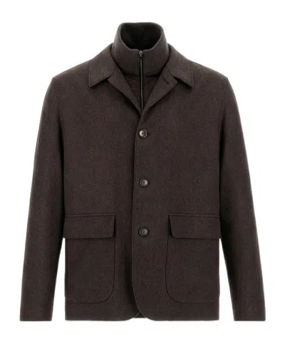 Herno Silk And Cashmere Tailored Jacket With Removable Inner Bib In Black