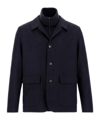 Herno Resort Blazer In Cashmere And Silk In Blue