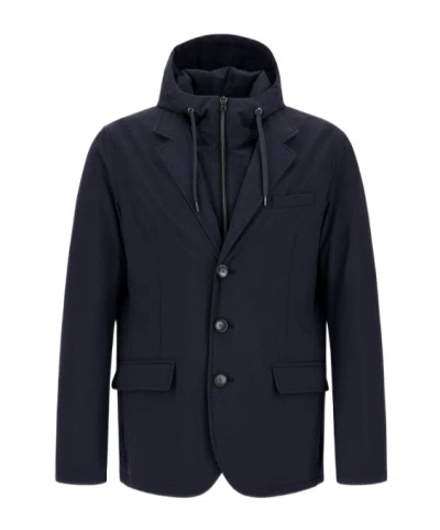 Herno Resort Blazer In Melange-effect Stretch Nylon In Blue