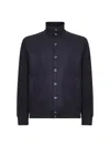 Herno Resort Blue Cashmere Cotton Knit And Felted Wool Resort Cardigan In Blue