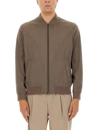Herno Suede Alternative Bomber Jacket With Long Sleeves In Brown