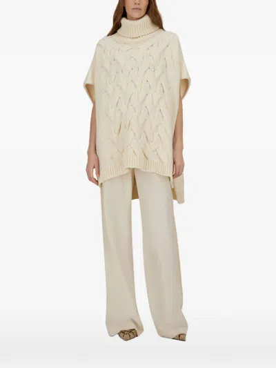 Herno Resort Cable-knit Turtleneck Cape In White