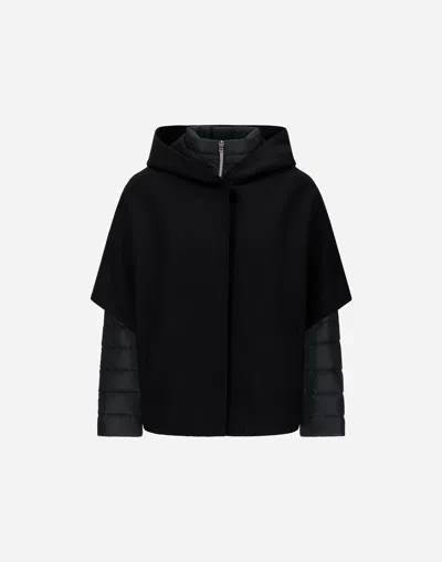 Herno Resort Cape In Felted Wool & Nylon Ultralight