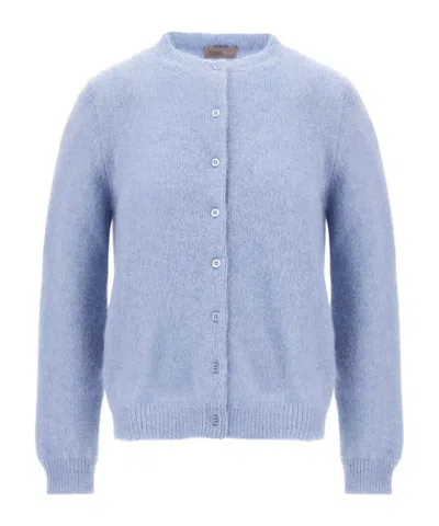 Herno Resort Cardigan In Alpaca And Lurex Stocking Stitch In Blue