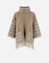 Herno Women's Wool Poncho With Down Details In Chantilly