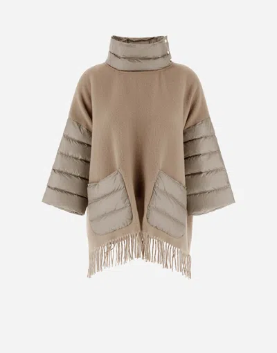 Herno Women's Wool Poncho With Down Details In Chantilly