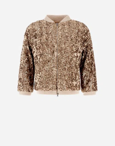 Herno Resort Bomber Jacket In Shiny Expression In Chantilly/gold