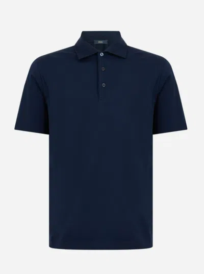 Herno Resort Polo Shirt In Wool Jersey With A Shiny Finish In Blue