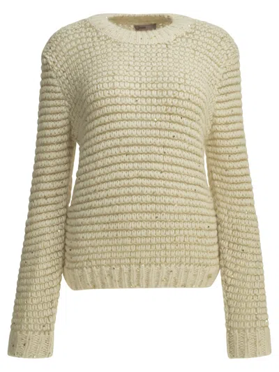 Herno Knit Crew Neck Sweater Sequin Detail In Neutral