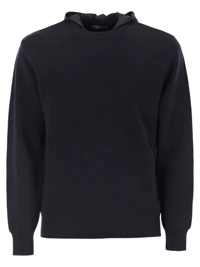 HERNO RESORT DOUBLE COTTON KNIT AND NYLON HOODIE