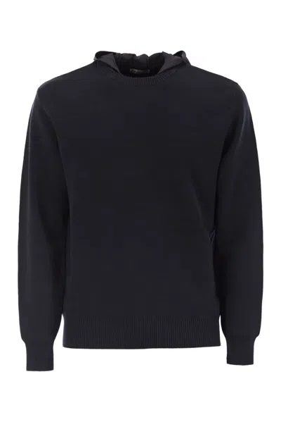 Herno Resort Double Cotton Knit And Nylon Hoodie In Black