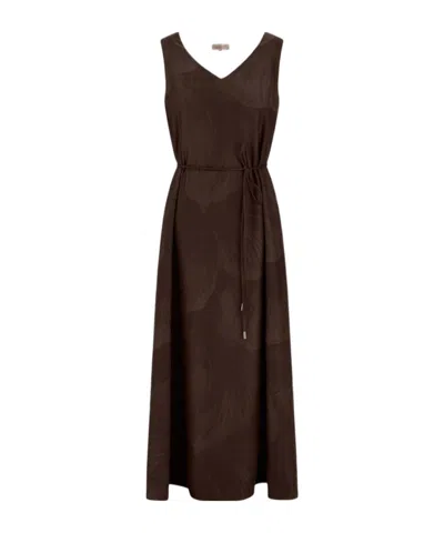Herno Resort Dress In Pure Silk With Floral Print In Brown