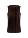 Herno Mid-length Faux Fur Vest With Concealed Closure And Welt Pockets In Brown