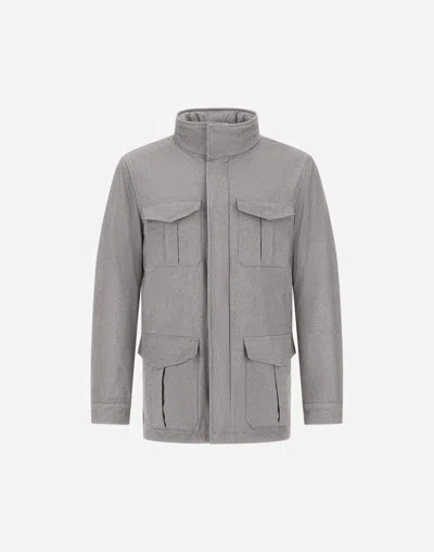 Herno Resort Field Jacket In Melange Suede Effect In Gray