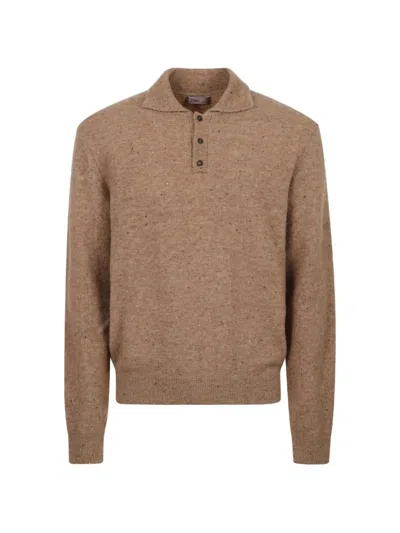 Herno Resort Flecked-knit Polo Sweater In Brown