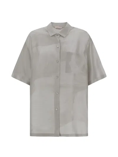 Herno Resort Floral-print Silk Shirt In Gray