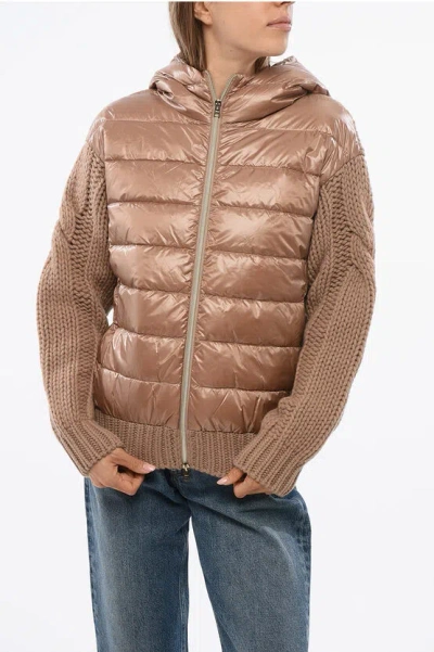 Herno Resort Full-zip Wool Sweater With Quilted Detail In Brown