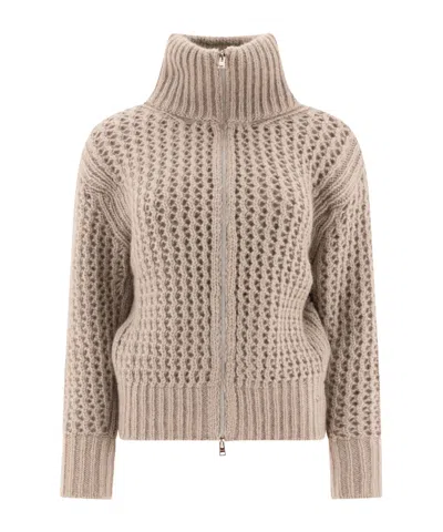 Herno Resort High Neck Zip-up Cardigan In Brown