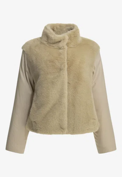 Herno Resort High-neck Faux Fur Coat In Neutral